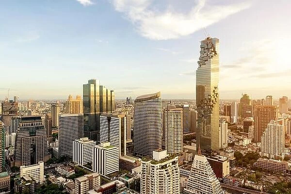 Bangkok city with skyscraper and urban skyline at sunset in Bangkok, Thailand