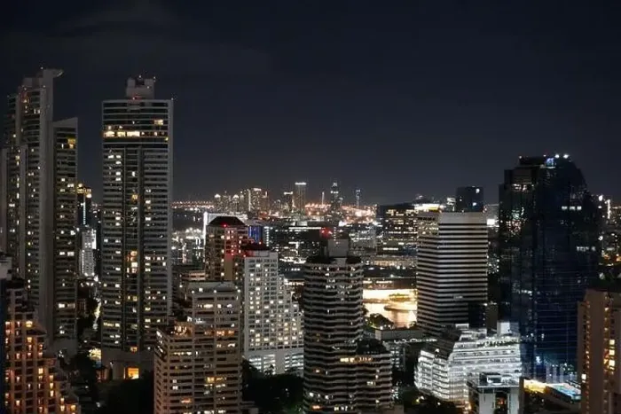 Framed Print : Bangkok at night with clear sky and high rise buildings
