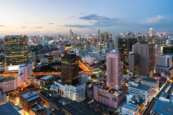 Framed Print : Bangkok night view with skyscraper in business district in Bangkok Thailand Framed Print : Bangkok night view with skyscraper in business district in Bangkok Thailand