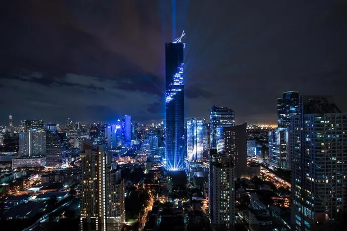Framed Print : Bangkok night view with skyscraper in business district in Bangkok Thailand Framed Print : Bangkok night view with skyscraper in business district in Bangkok Thailand