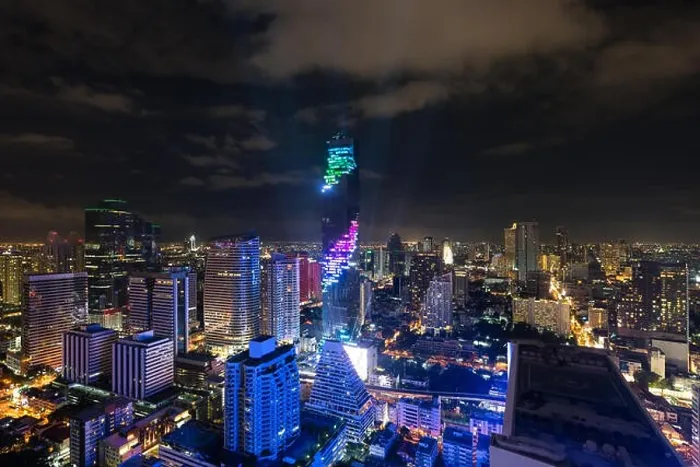 Framed Print : Bangkok night view with skyscraper in business district in Bangkok Thailand Framed Print : Bangkok night view with skyscraper in business district in Bangkok Thailand