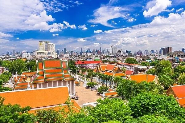 Bangkok, Thailand cityscape over temples