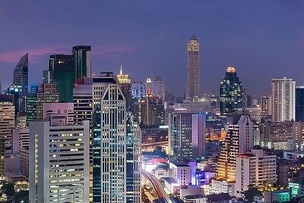 Bangkok, Thailand dense cityscape from above at dusk