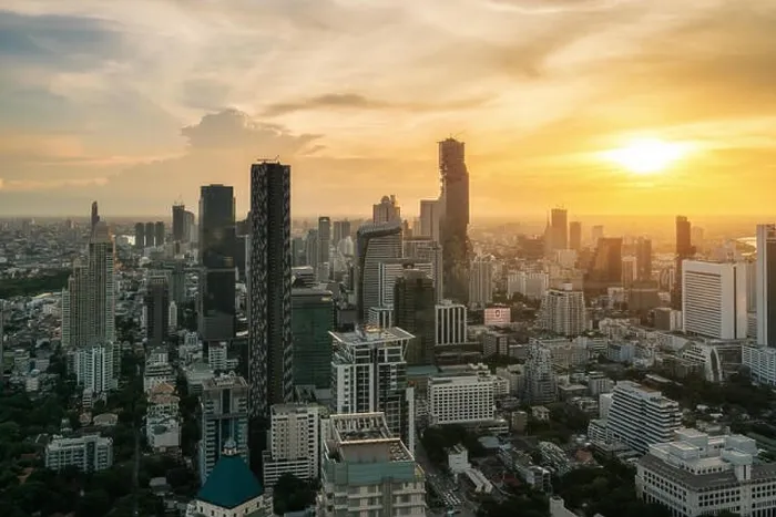 Framed Print : Bangkok, Thailand in Downtown area skyline view during sunset time from rooftop in Bangkok. Asian tourism, modern city life, or business finance and e Framed Print : Bangkok, Thailand in Downtown area skyline view during sunset time from rooftop in Bangkok. Asian tourism, modern city life, or business finance and e