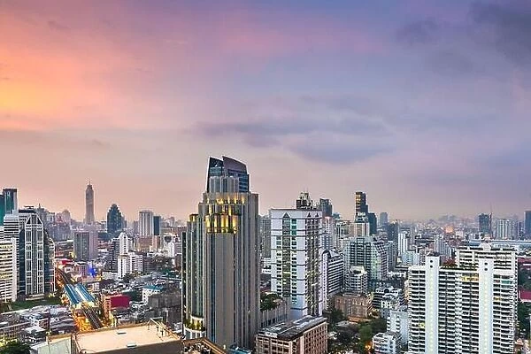 Bangkok, Thailand downtown cityscape from the Sukhumvit District at dusk