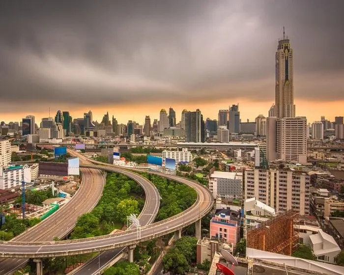 Framed Print : Bangkok, Thailand urban cityscape and office towers at dusk Framed Print : Bangkok, Thailand urban cityscape and office towers at dusk