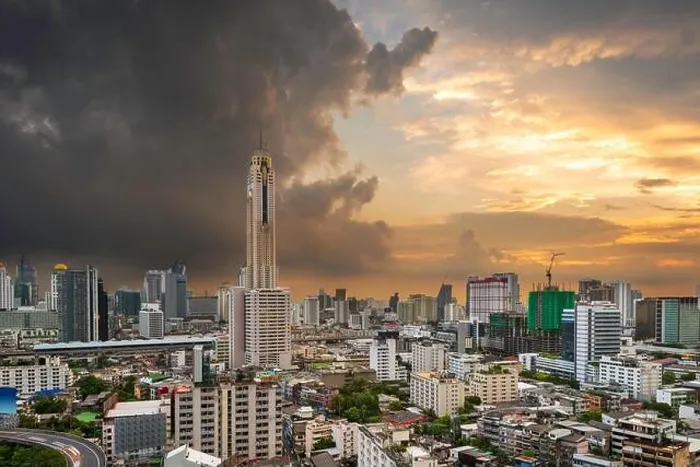Framed Print : Bangkok, Thailand urban cityscape and office towers at dusk Framed Print : Bangkok, Thailand urban cityscape and office towers at dusk