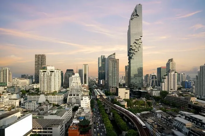 Framed Print : Bangkok Transportation before sunset with Modern Business Building from top view in Bangkok, Thailand Framed Print : Bangkok Transportation before sunset with Modern Business Building from top view in Bangkok, Thailand