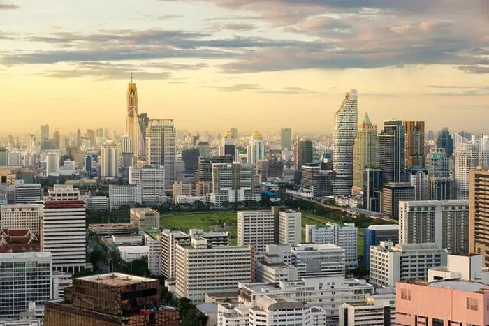 Framed Print : Bangkok view in business district with skyscraper in Bangkok, Thailand Framed Print : Bangkok view in business district with skyscraper in Bangkok, Thailand