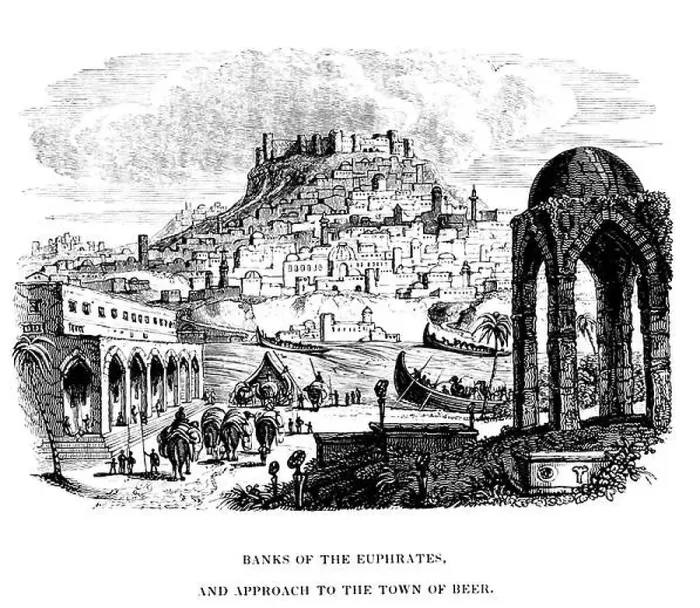 Framed Print : Banks of the Euphrates, and approach to the Town of Beer (Engraved by Byfield) from the book Travels in Mesopotamia Framed Print : Banks of the Euphrates, and approach to the Town of Beer (Engraved by Byfield) from the book Travels in Mesopotamia