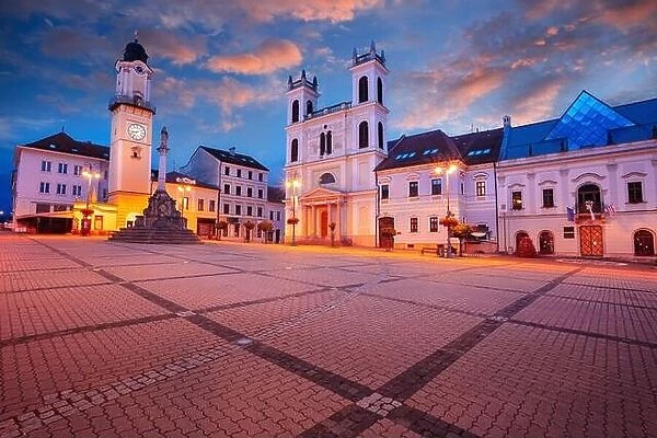 Banska Bystrica, Slovak Republic. Cityscape image of downtown Banska Bystrica, Slovakia with the Slovak National Uprising Square at summer sunrise