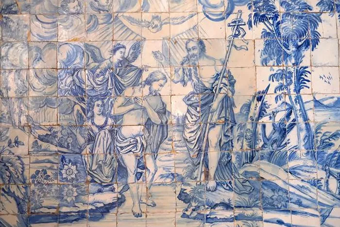 Framed Print : The baptism of Jesus by John the Baptist. Panel of tiles. Lisbon. Portugal Framed Print : The baptism of Jesus by John the Baptist. Panel of tiles. Lisbon. Portugal