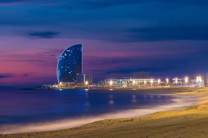 Framed Print : Barcelona Beach in summer night along seaside in Barcelona, Spain. Mediterranean Sea in Spain Framed Print : Barcelona Beach in summer night along seaside in Barcelona, Spain. Mediterranean Sea in Spain