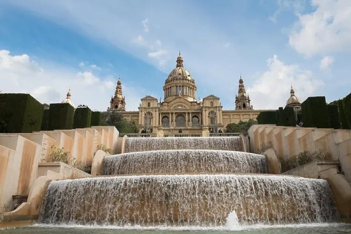 Framed Print : Barcelona Placa De Espanya, the National Museum with magic fountain in afternoon at Barcelona. Spain. Famous landmark in Spain Framed Print : Barcelona Placa De Espanya, the National Museum with magic fountain in afternoon at Barcelona. Spain. Famous landmark in Spain