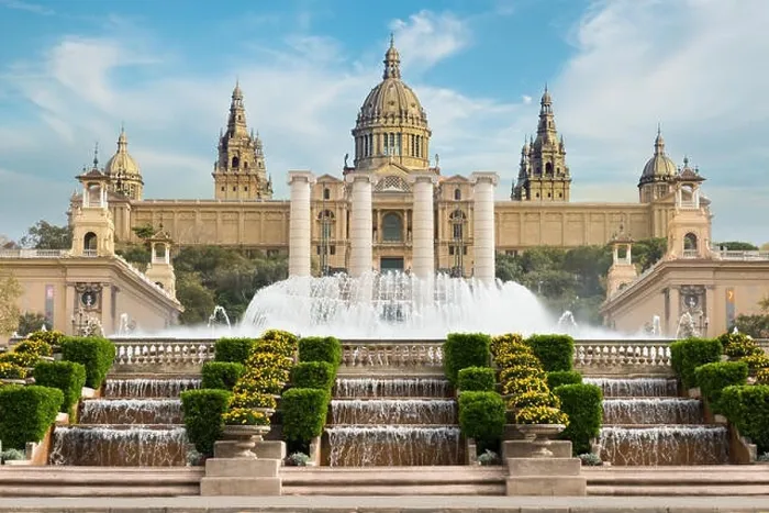 Framed Print : Barcelona Placa De Espanya, the National Museum with magic fountain in afternoon at Barcelona. Spain. Famous landmark in Spain Framed Print : Barcelona Placa De Espanya, the National Museum with magic fountain in afternoon at Barcelona. Spain. Famous landmark in Spain