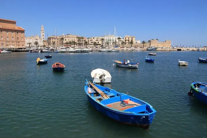 Framed Print : Bari fishing boats - harbor in Apulia region, Italy