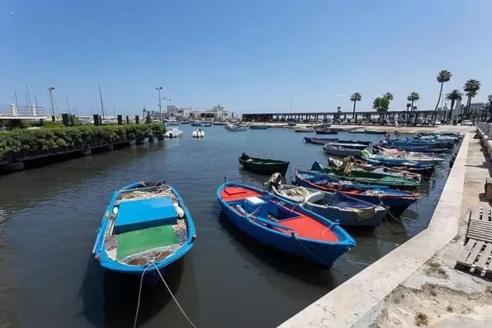 Framed Print : BARI, ITALY, JULY 9, 2023 - View of the port of Bari in Apulia, Italy
