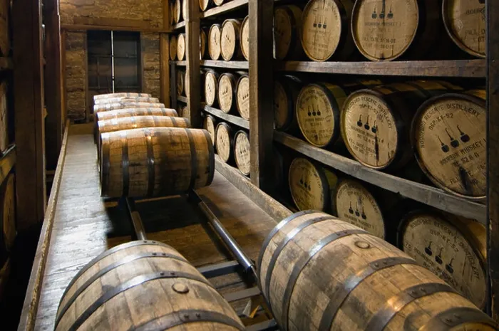 Framed Print : Barrels of Bourbon Aging in a Rick House at Woodford Reserve Distillery in Woodford County, Kentucky