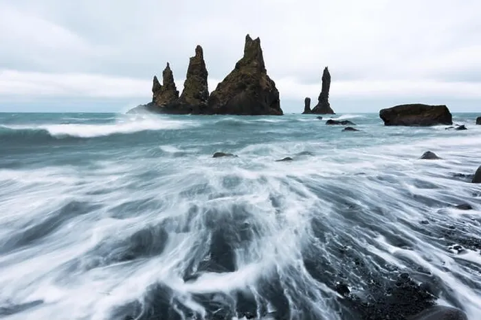 Framed Print : Basalt rock formations Troll toes on black beach. Reynisdrangar, Vik, Iceland Framed Print : Basalt rock formations Troll toes on black beach. Reynisdrangar, Vik, Iceland