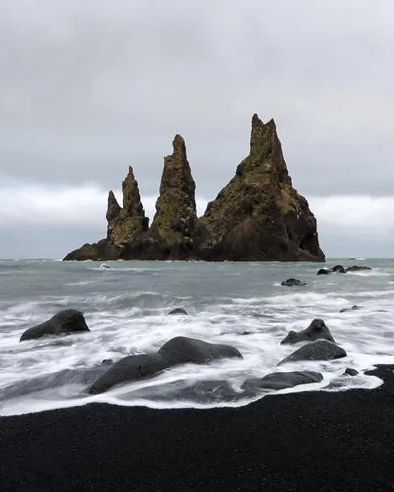 Framed Print : Basalt rock formations Troll toes on black beach. Reynisdrangar, Vik, Iceland Framed Print : Basalt rock formations Troll toes on black beach. Reynisdrangar, Vik, Iceland