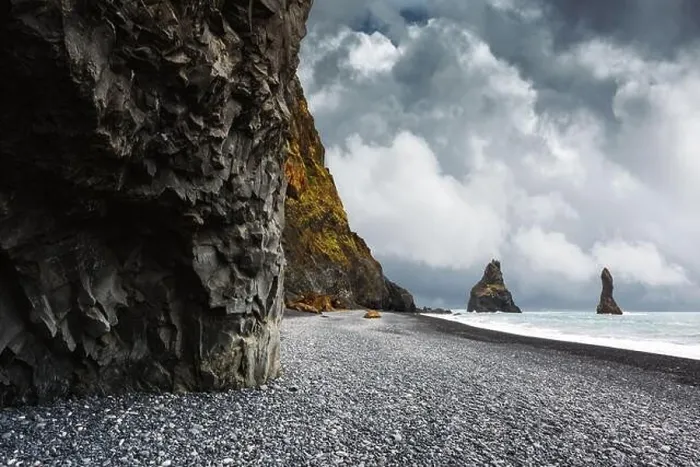 Framed Print : Basalt rock formations Troll toes on black beach near Reynisdrangar, Vik, Iceland. Landscape photography Framed Print : Basalt rock formations Troll toes on black beach near Reynisdrangar, Vik, Iceland. Landscape photography