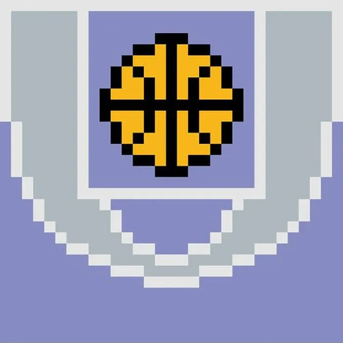 Framed Print : Basketball on basketball court with pixel art