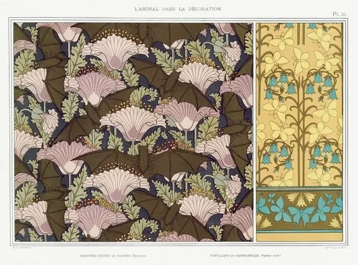Framed Print : Bats-Butterfly  /  Illustration from L'animal dans la decoration (1897) by Maurice Pillard Verneuil