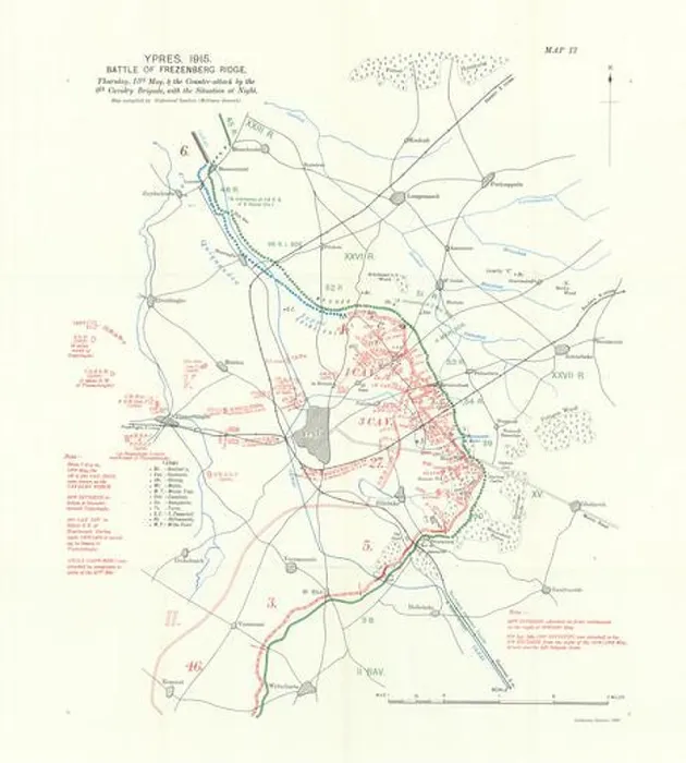 Framed Print : Battle of Frezenberg Ridge, 13th May 1915 night. Ypres First World War. 1928 map Framed Print : Battle of Frezenberg Ridge, 13th May 1915 night. Ypres First World War. 1928 map