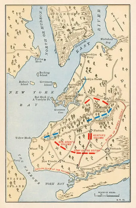 Framed Print : Battle of Long Island battlefield map, Revolutionary War. Color lithograph Framed Print : Battle of Long Island battlefield map, Revolutionary War. Color lithograph