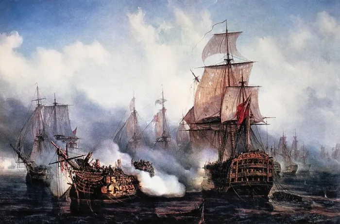 Framed Print : The Battle of Trafalgar, 1805, Painting by Louis Philippe Crepin Framed Print : The Battle of Trafalgar, 1805, Painting by Louis Philippe Crepin