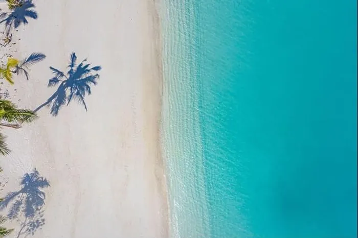 Framed Print : Beach with beautiful coastline. Amazing aerial drone view summer landscape. Color water is turquoise, white sand and palm trees shadows, sunny nature Framed Print : Beach with beautiful coastline. Amazing aerial drone view summer landscape. Color water is turquoise, white sand and palm trees shadows, sunny nature