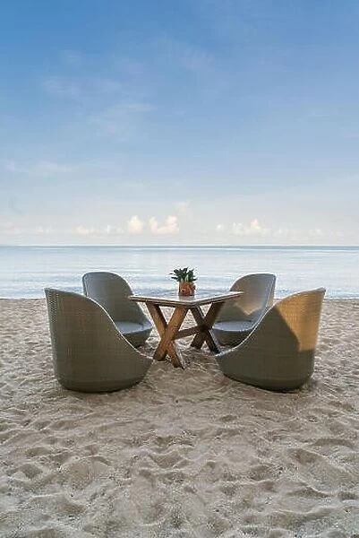 Beach Chairs in beach restaurant on summer island in Phuket, Thailand. Summer, Travel, Vacation and Holiday concept