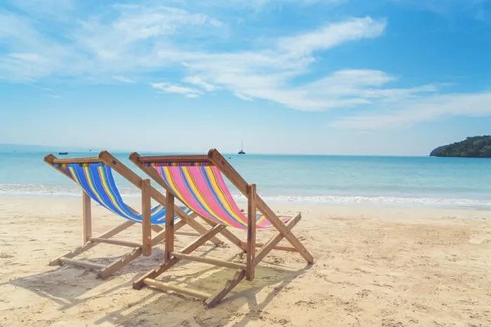 Framed Print : Two beach chairs on the white sand with blue sky and summer sea background. Summer, Vacation, Travel and Holiday concept Framed Print : Two beach chairs on the white sand with blue sky and summer sea background. Summer, Vacation, Travel and Holiday concept