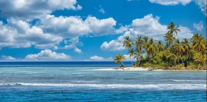 Framed Print : Beach nature concept. Palm beach in tropical idyllic paradise island Framed Print : Beach nature concept. Palm beach in tropical idyllic paradise island