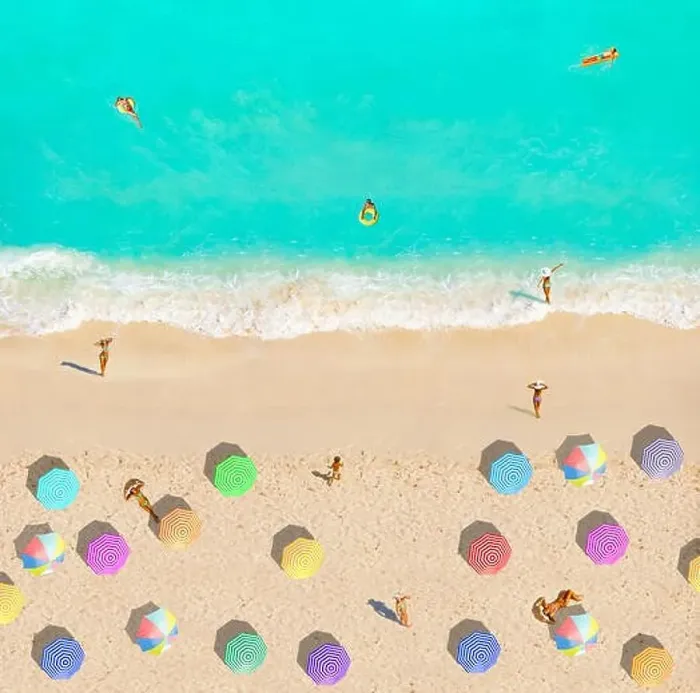 Framed Print : Beach resort on the sea edge from above colorful umbrellas swimming sunbathing people Framed Print : Beach resort on the sea edge from above colorful umbrellas swimming sunbathing people