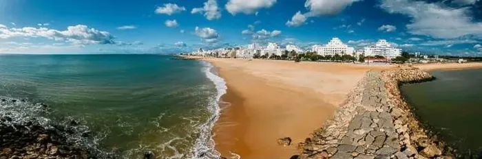 Framed Print : Beautiful aerial panorama of Portuguese city of Quarteira Framed Print : Beautiful aerial panorama of Portuguese city of Quarteira