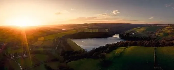 Framed Print : Beautiful aerial panorama view of Peak District National Park at sunset, UK
