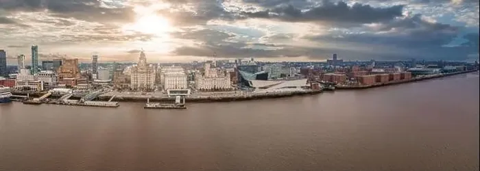 Framed Print : Beautiful aerial panoramic view of the Liverpool city skyline Framed Print : Beautiful aerial panoramic view of the Liverpool city skyline
