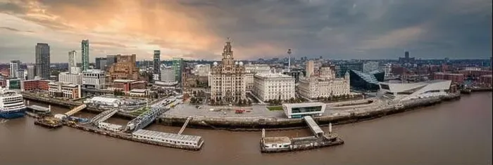 Framed Print : Beautiful aerial panoramic view of the Liverpool city skyline Framed Print : Beautiful aerial panoramic view of the Liverpool city skyline
