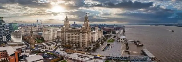 Framed Print : Beautiful aerial panoramic view of the Liverpool city skyline Framed Print : Beautiful aerial panoramic view of the Liverpool city skyline