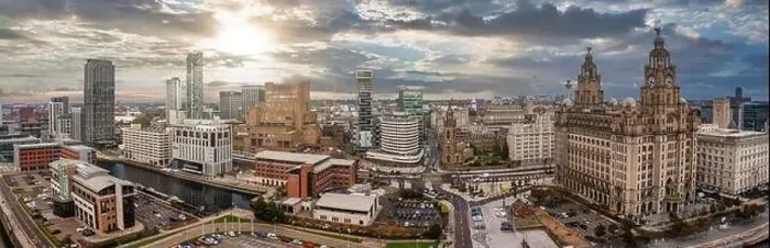 Framed Print : Beautiful aerial panoramic view of the Liverpool city skyline Framed Print : Beautiful aerial panoramic view of the Liverpool city skyline
