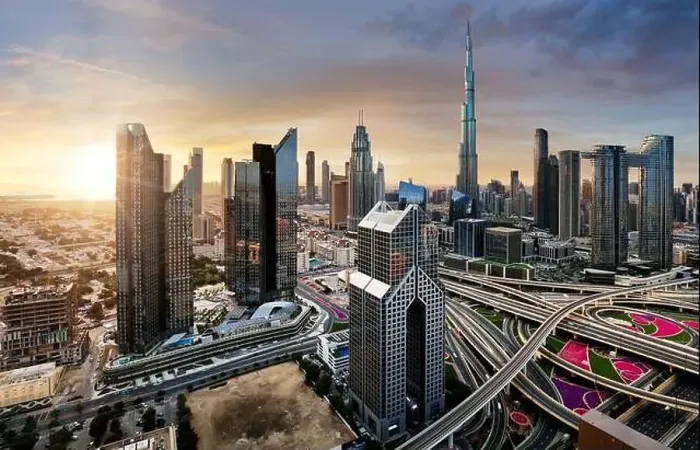 Framed Print : Beautiful aerial sunrise in Dubai centre with panoramic skyline view, UAE Framed Print : Beautiful aerial sunrise in Dubai centre with panoramic skyline view, UAE