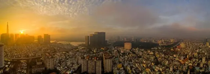 Framed Print : Beautiful aerial urban sunrise in Southeast Asia due to an extreme air pollution level Framed Print : Beautiful aerial urban sunrise in Southeast Asia due to an extreme air pollution level