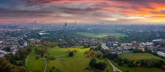 Framed Print : Beautiful aerial view of London with many green parks Framed Print : Beautiful aerial view of London with many green parks