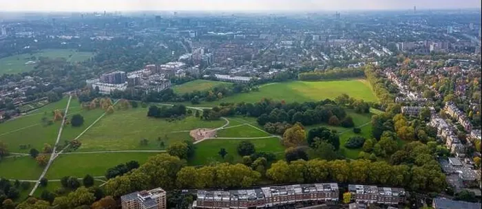 Framed Print : Beautiful aerial view of London with many green parks Framed Print : Beautiful aerial view of London with many green parks