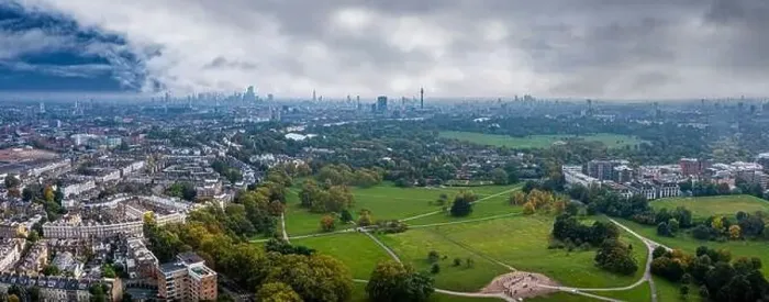 Framed Print : Beautiful aerial view of London with many green parks Framed Print : Beautiful aerial view of London with many green parks