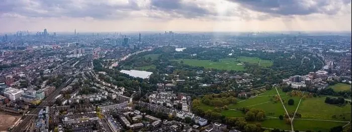 Framed Print : Beautiful aerial view of London with many green parks Framed Print : Beautiful aerial view of London with many green parks