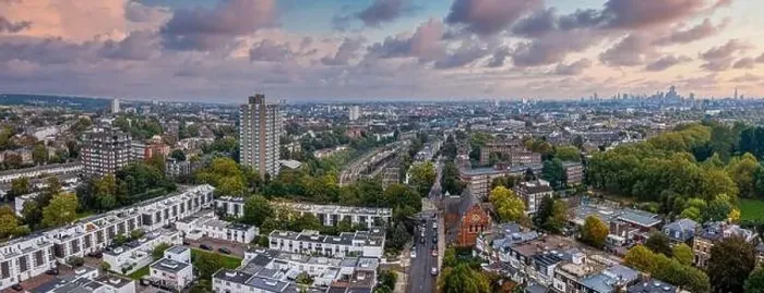 Framed Print : Beautiful aerial view of London with many green parks