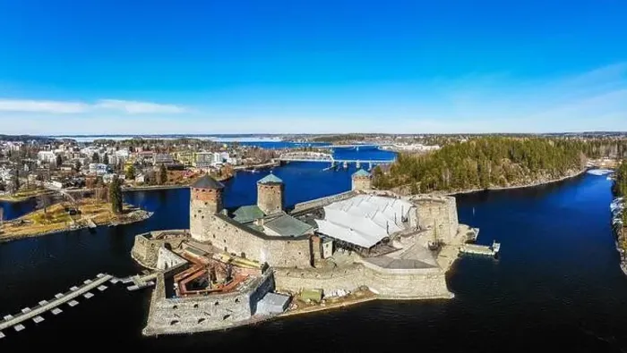 Framed Print : Beautiful aerial view of Olavinlinna Framed Print : Beautiful aerial view of Olavinlinna