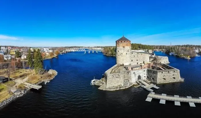 Framed Print : Beautiful aerial view of Olavinlinna Framed Print : Beautiful aerial view of Olavinlinna